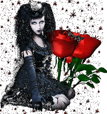 Gif animé gothique femme roses rouges